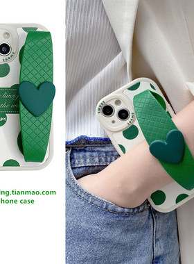 绿色波点适用iphone17pro手机壳16/15苹果14pro腕带13华为mate60pura70小米opporeno14斜挎vivox200红米荣耀