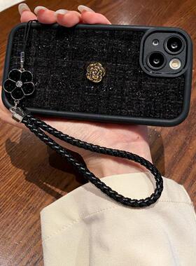 小香风毛呢山茶花适用Mate70华为P60手机壳p50e秋冬mate40pro高级感mate30荣耀200/90手绳p40prop30毛绒女100