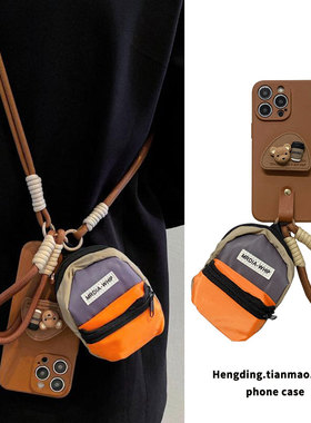 复古深棕咖啡小熊支架适用华为Nova15/14手机壳13pro手拎绳12ultra斜挎11se背带10lite秋冬nova9高级8se防摔7