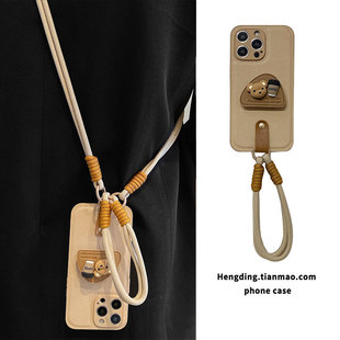 皮纹小熊支架适用vivoX300手机壳x200斜挎x100s20防摔x90手提绳X80背带S19s18挂脖s17高级感x70s16s15s12s10