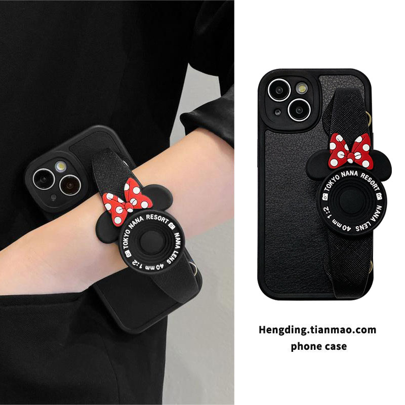 潮牌卡通米妮手腕带适用iPhone16/15手机壳14promax斜挎17pro挂脖12苹果13支架11肩带挂绳xs软8防摔xr金属链