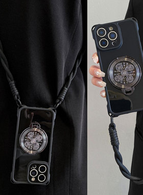 创意文字风生水起旋转支架适用苹果17手机壳16promax四角可挂15pro斜挎14手提绳iPhone13防摔xsm背带12/11/7p