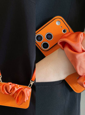 高档时尚爱马仕橙弹力丝巾腕带适用小米17手机壳一加ACE6/5金属链k90p红米K80斜挎note15/14pro防摔turbo4/3