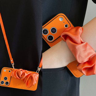 高档时尚 70Air手机壳Pura80金属链条mate60斜挎防摔p50皮绳mate40女p30 爱马仕橙弹力丝巾腕带适用华为Mate80