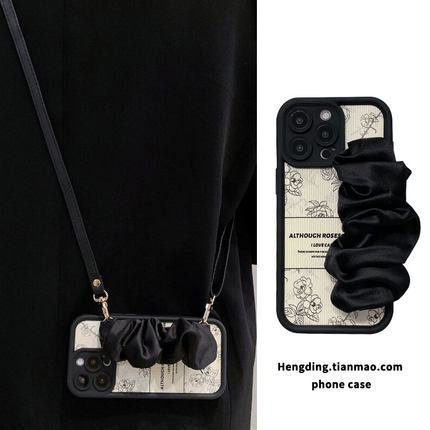 高级感素描花丝巾弹力腕带适用oppoReno13/12手机壳Findx8/7背带链k11斜挎reno11/10气质女9软6pro挂脖5k防摔