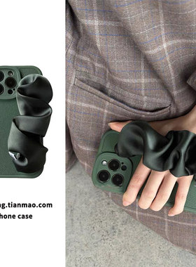 小众复古绿弹力丝绸手腕带适用k80红米k70K60手机壳note13/12Turbo硅胶k50皮纹11斜挎k40挂绳note10/9全包k30