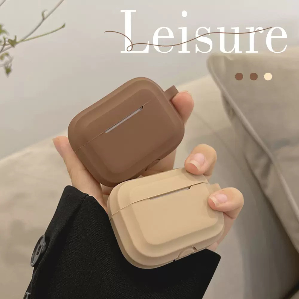 简约连体棕色airpodspro2保护套3代pro耳机套Airpods2保护壳软硅胶蓝牙耳机壳airpods4代保护壳高级感耳机壳