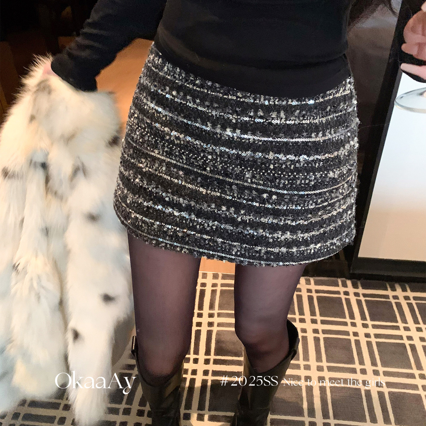 Okaaay【纯欲银河】早秋小香风轻奢包臀短裙高级感亮片半身裙女