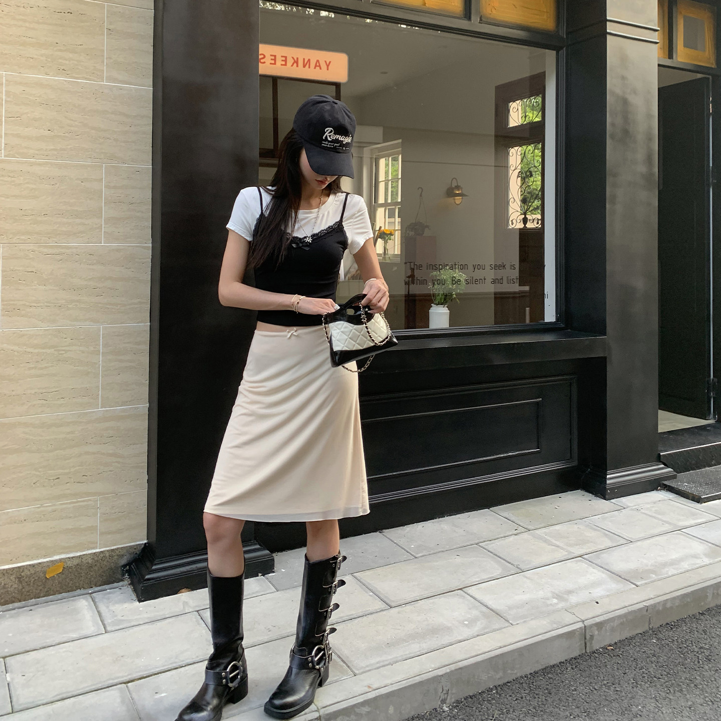 IMMR梦茹 欧美风小蝴蝶结半身裙女夏季中腰修身鱼尾裙A字网纱短裙