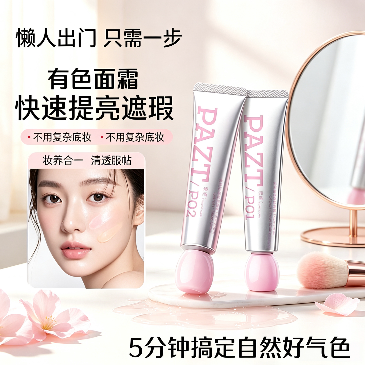 提亮柔焦有色面霜早八通勤伪素颜轻薄服帖水光肌懒人遮瑕素颜霜