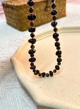 美拉德天然虎眼天然水晶石极简设计项链女复古高级感轻奢锁骨链