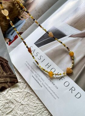 秦岚同款项链美拉德玉石复古高级感通勤小众设计天然石叠戴锁骨链