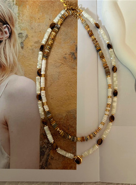 火山漫步系列天然石项链串珠贝壳拼接钛钢不掉色项链