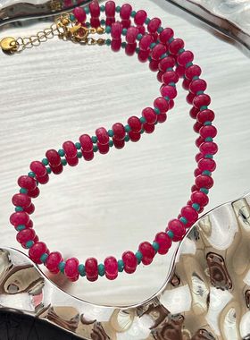 新品waki 热情泡泡糖粉色串珠项链女可爱气质个性原创锁骨链独特