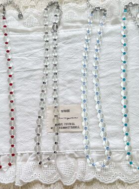 简约透明水晶天然石猫眼石混合串珠项链精致高级大气百搭时尚颈链