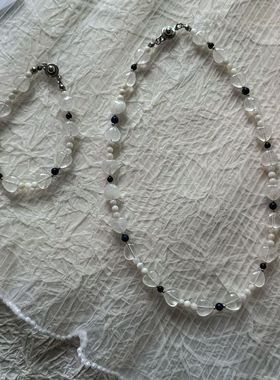 天然斑点石爱心项链小众设计高级质感复古时尚网红锁骨链女手链