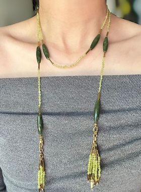 新中式设计重工银河流苏拉长石云水晶长链可叠戴两用项链女小众静