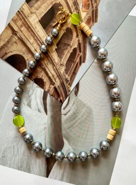 天然海贝银灰色珍珠猫眼石简约中古风小众潮流百搭不掉色项链手链