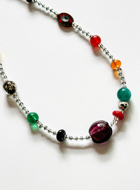 原创 “郭煌”复古色撞色vintage项链多种戴法彩色百搭锁骨链