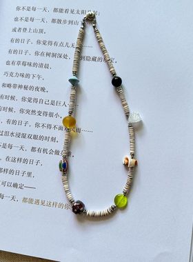 （海岛度假系列）夏天然石系列清爽白蓝贝壳珠珍珠项链