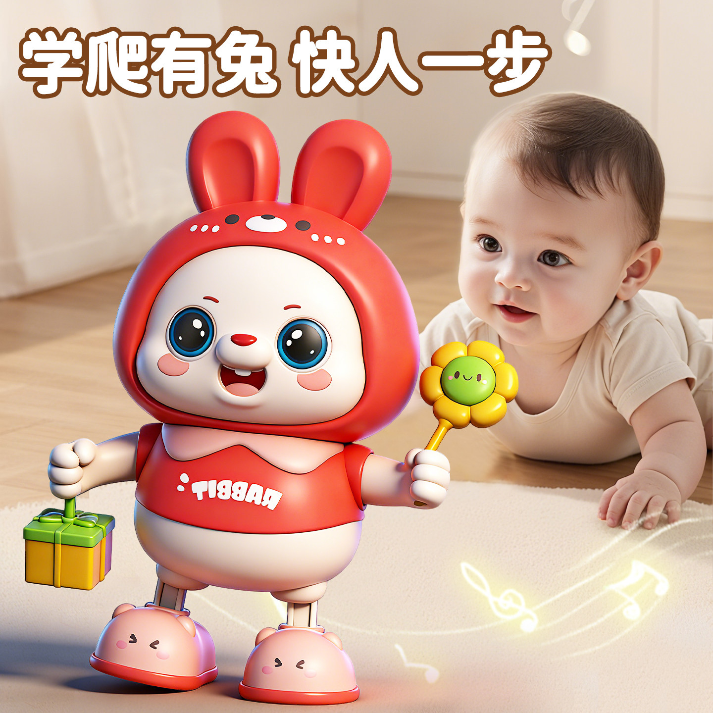 婴儿玩具0到6个月小兔子抬头练习学爬宝宝早教1岁2幼儿童3小月龄,玩具/童车/益智/积木/模型,摇铃,淘宝优惠券,粉丝福利购,淘宝优惠卷