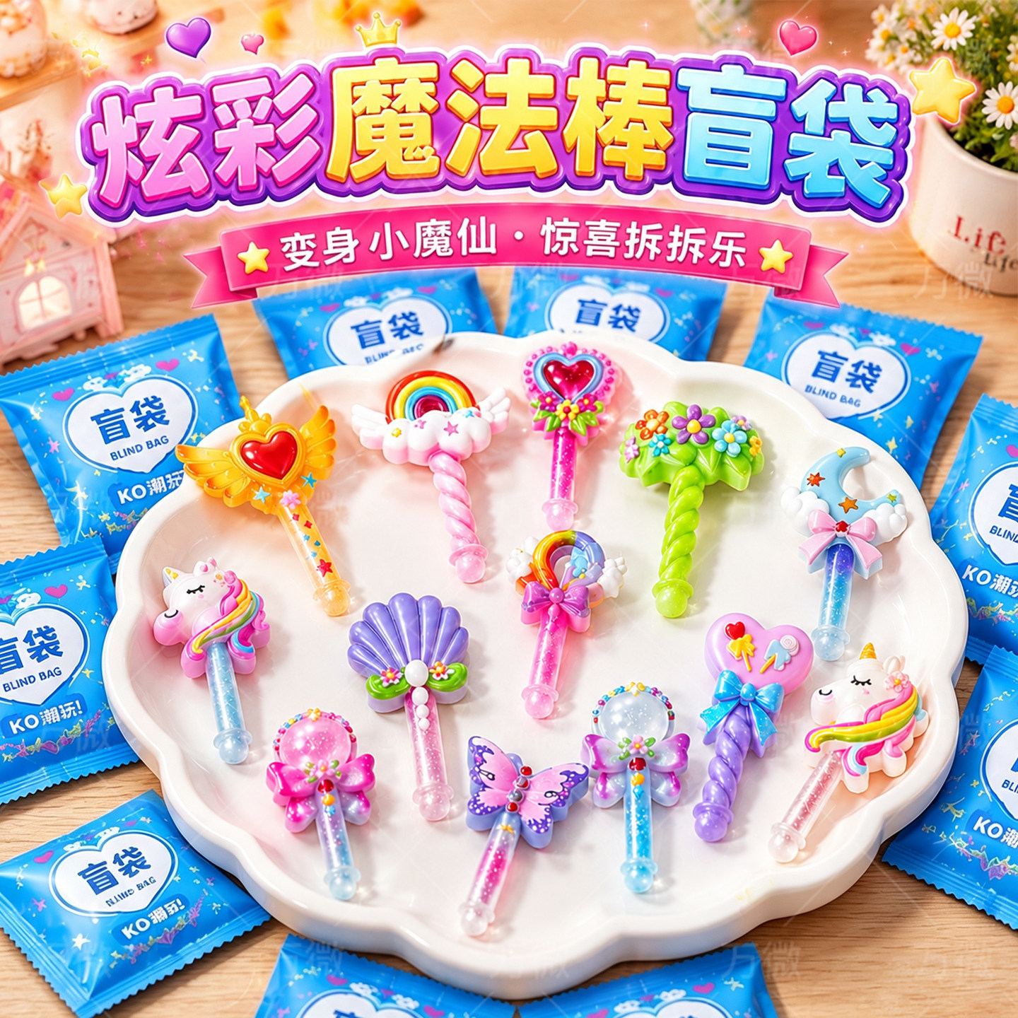 彩色魔法棒盲袋迷你仙女棒惊喜盲盒拆拆乐儿童奖励小礼物女孩玩具