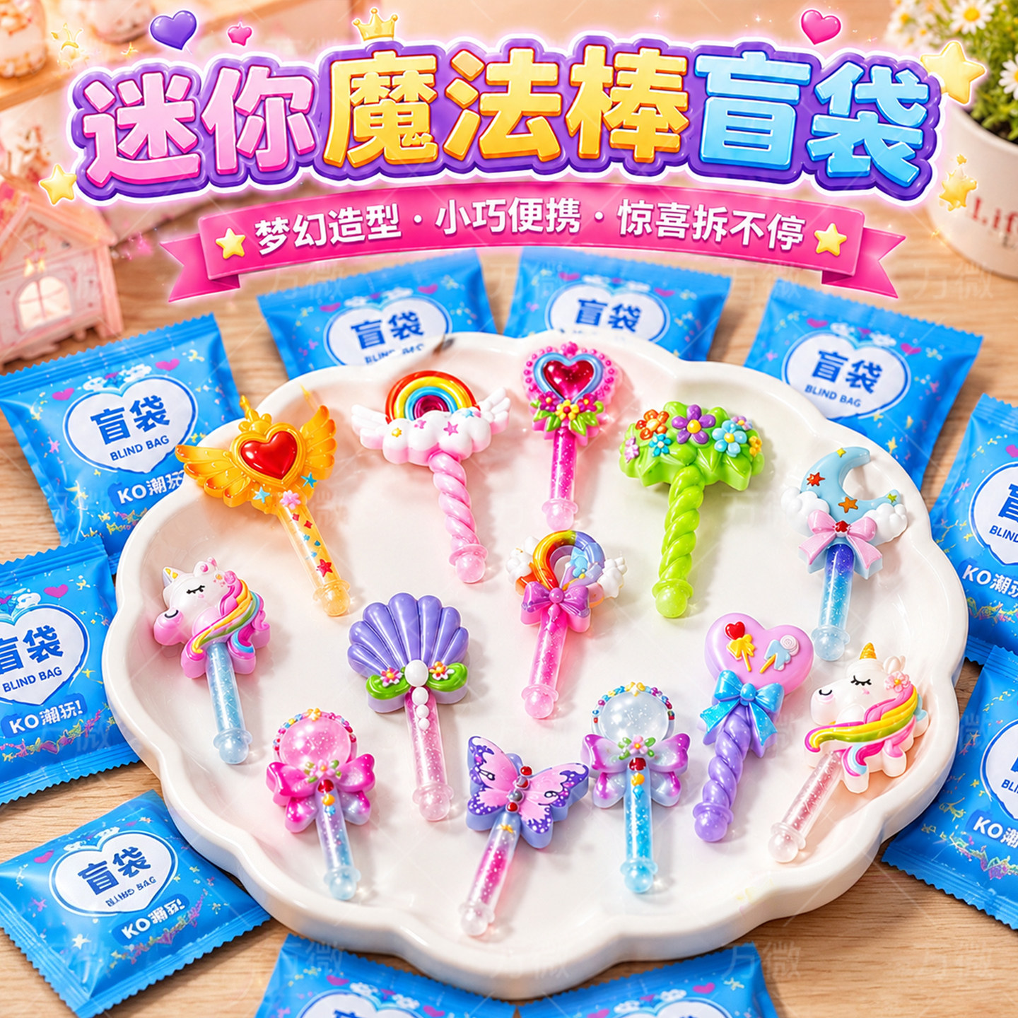 彩色魔法棒盲袋小礼物迷你仙女棒惊喜盲盒拆拆乐儿童奖励女孩玩具