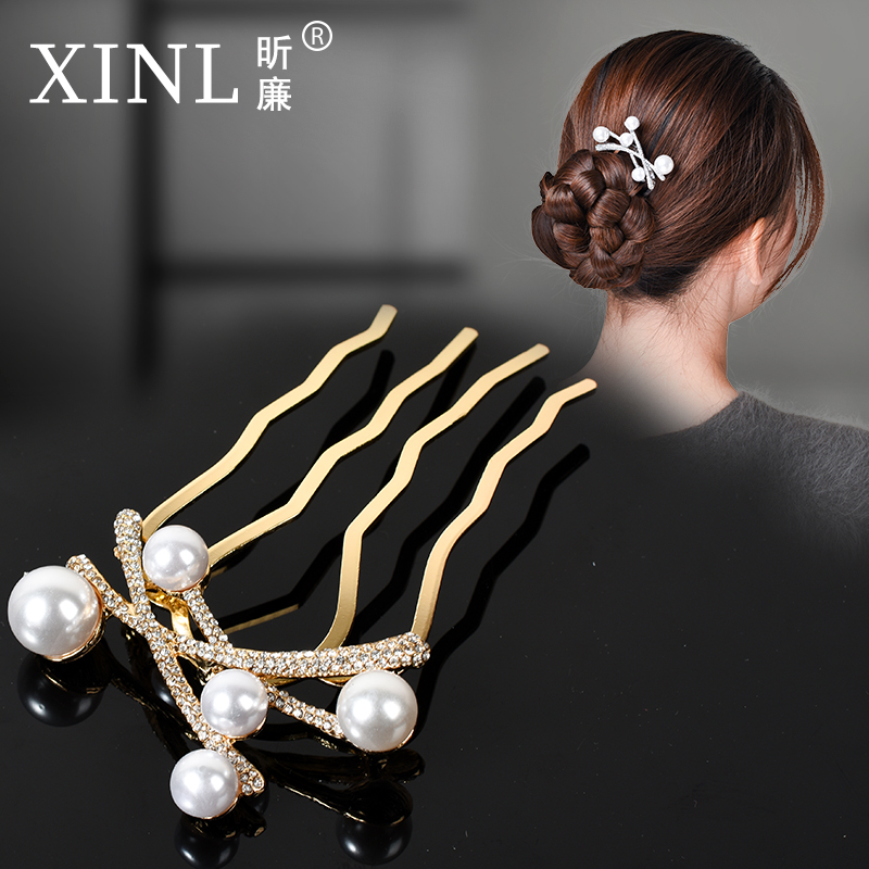 气质珍珠水钻发梳插梳盘发夹发卡