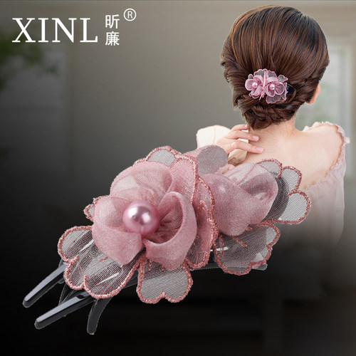 后脑勺中号抓夹花朵珍珠三齿发卡