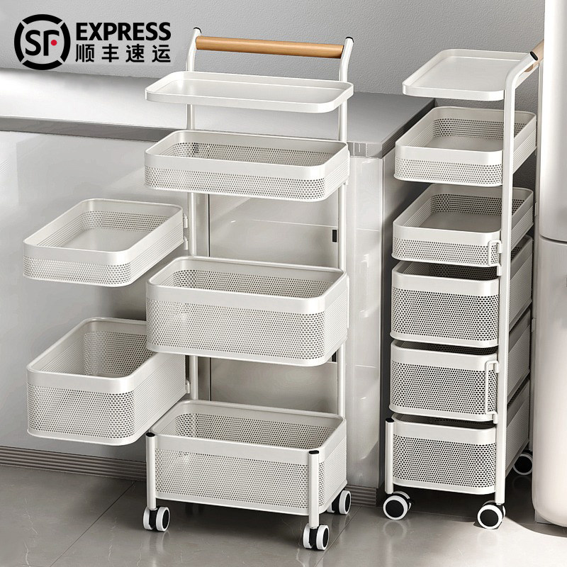 可旋转厨房多功能可拆卸夹缝置物架落地零食小推车蔬菜篮子收纳柜
