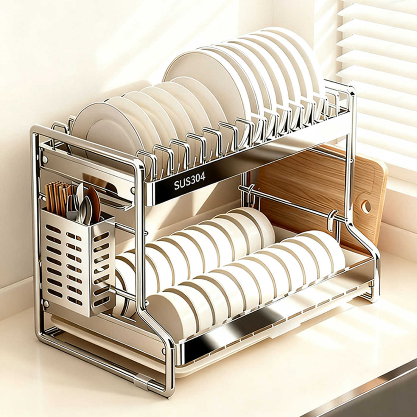 304不锈钢碗碟沥水架厨房置物架台面沥水篮碗盘筷收纳架双层碗架