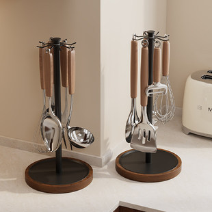 中古风厨房旋转挂钩免打孔厨具台面置物架多功能锅铲勺子收纳架子