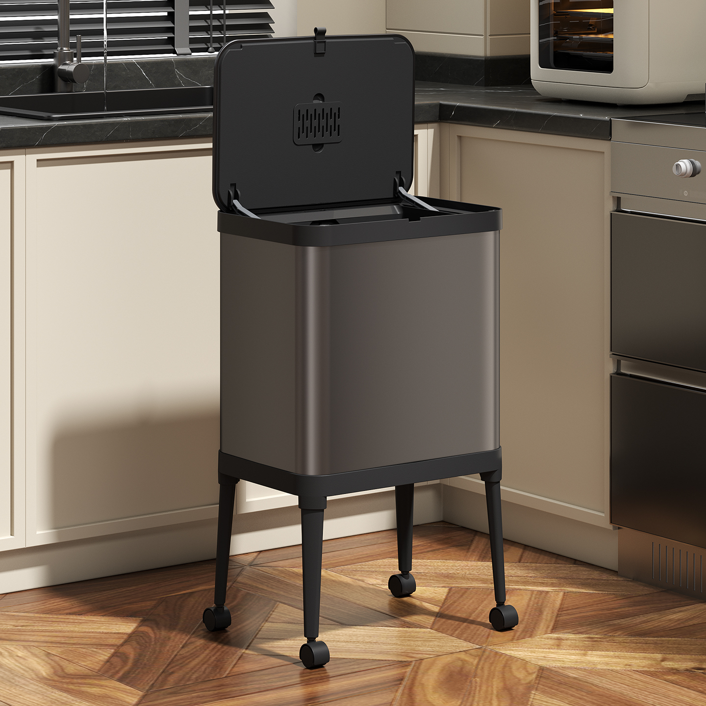 2026新款不锈钢带轮免弯腰垃圾桶