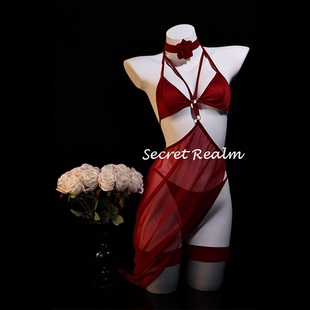 秘境「红袖添香」性感睡裙轻纱透视连体裙镂空情调内衣纯欲风qqny