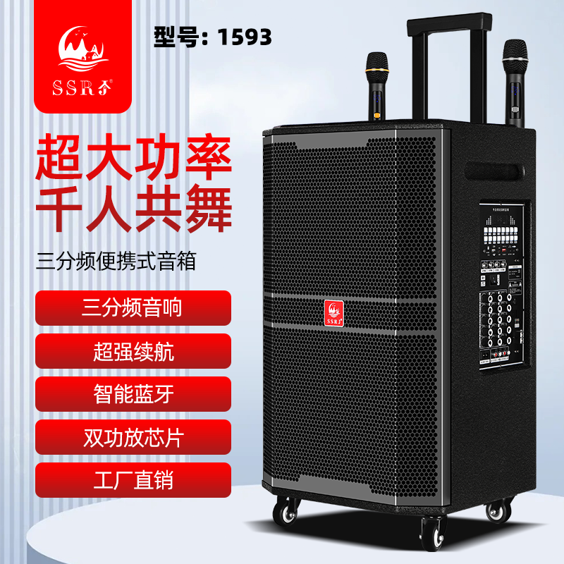 山水人家超大功率重低音户外广场舞拉杆音箱专业K歌家用蓝牙音响