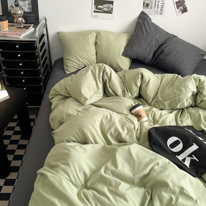 2025新款高克重水洗棉纯色混搭四件套学生宿舍被套床单三件套