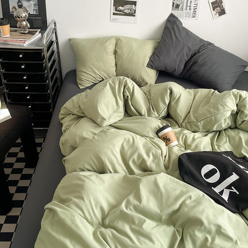 2025新款高克重水洗棉纯色混搭四件套学生宿舍被套床单三件套