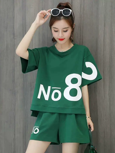 Модный спортивный костюм с буквами, шорты, комплект, большой размер, в корейском стиле, короткий рукав