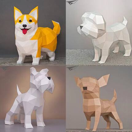 3D立体diy动物狗柯基摆件 手工构造作业创意家居3D几何装饰纸模型