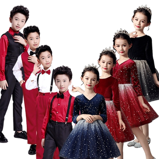 元旦儿童合唱演出服男女童爱国运动会服装小学生朗诵演讲礼服表演