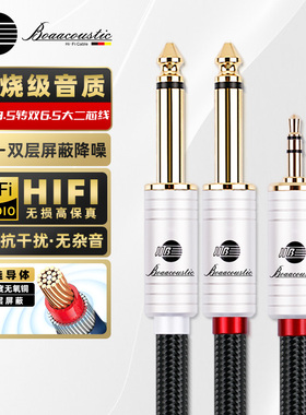 JIB德国蟒蛇hifi发烧级4N无氧铜AUX3.5mm转双6.5头一分二6.35mm大二芯公对公音频信号线双层屏蔽镀金头BB112