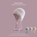 可爱彩色流苏儿童毛线帽子女孩秋冬防寒护耳毛绒保暖帽系辫针织帽