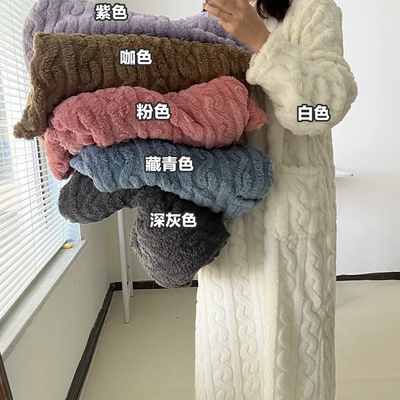 长睡裙珊瑚绒2024年冬季圆领