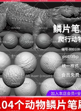 zbrush鳄鱼爬行怪物恐龙鳞皮肤雕刻笔刷zb蜥蜴粗糙皮肤笔刷zb龙鳞