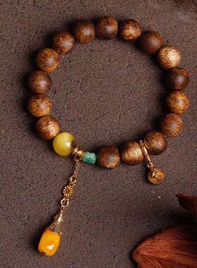 天然海南棋楠沉香手串女蜜蜡花蜜