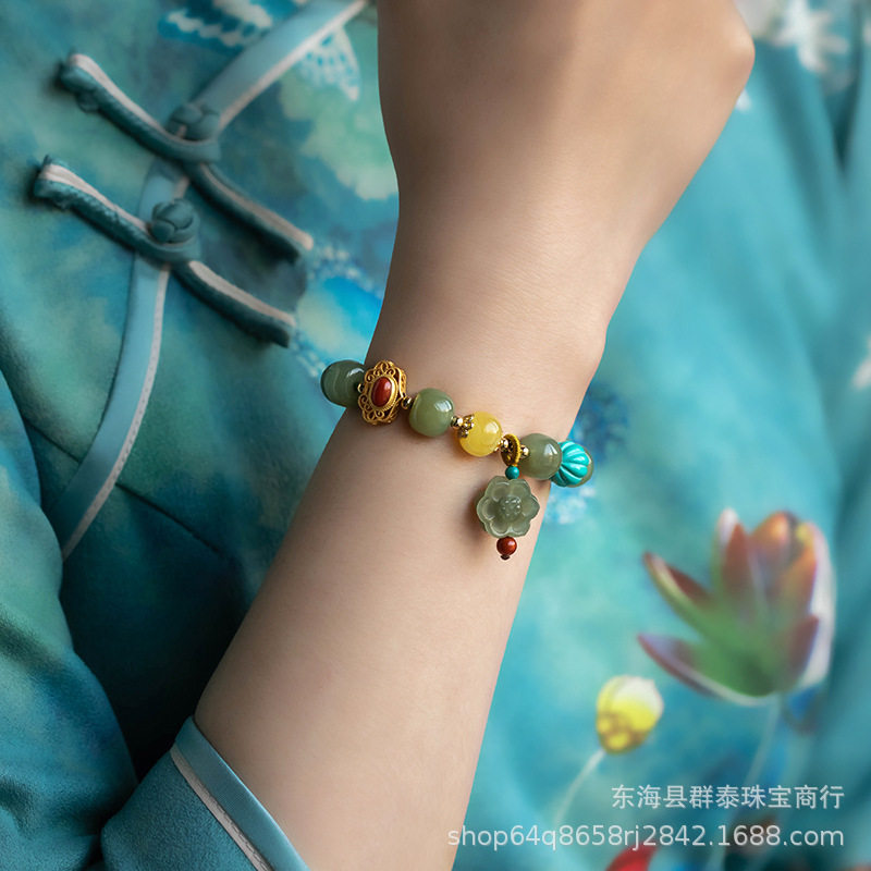 天然和田玉青玉手链女多宝碧玉玉石串珠珠子手串老型珠单圈饰品