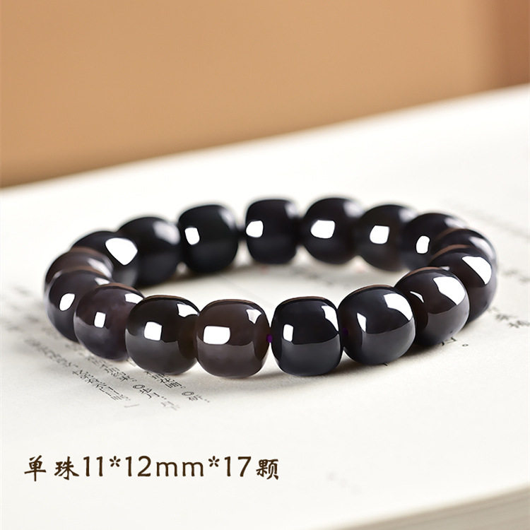 天然和田玉手串烟紫色男女老型珠手链路路通桶珠玉石帝王紫手持