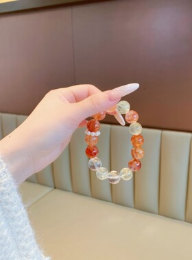 天然红胶花白水晶串珠多宝手链女