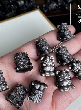 雏灵水晶复古风天然黑曜石银曜石