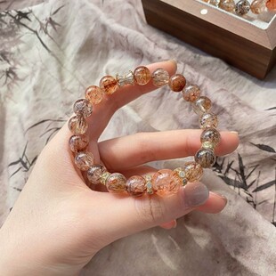 【不发脾气只发财】天然7A级黑金超七黄水晶金发晶招财手链礼物女